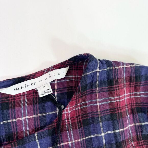 The Nines by Hatch Blouse Womens Medium Blue & Red Plaid Button-Back Bell Sleeve - Picture 4 of 11